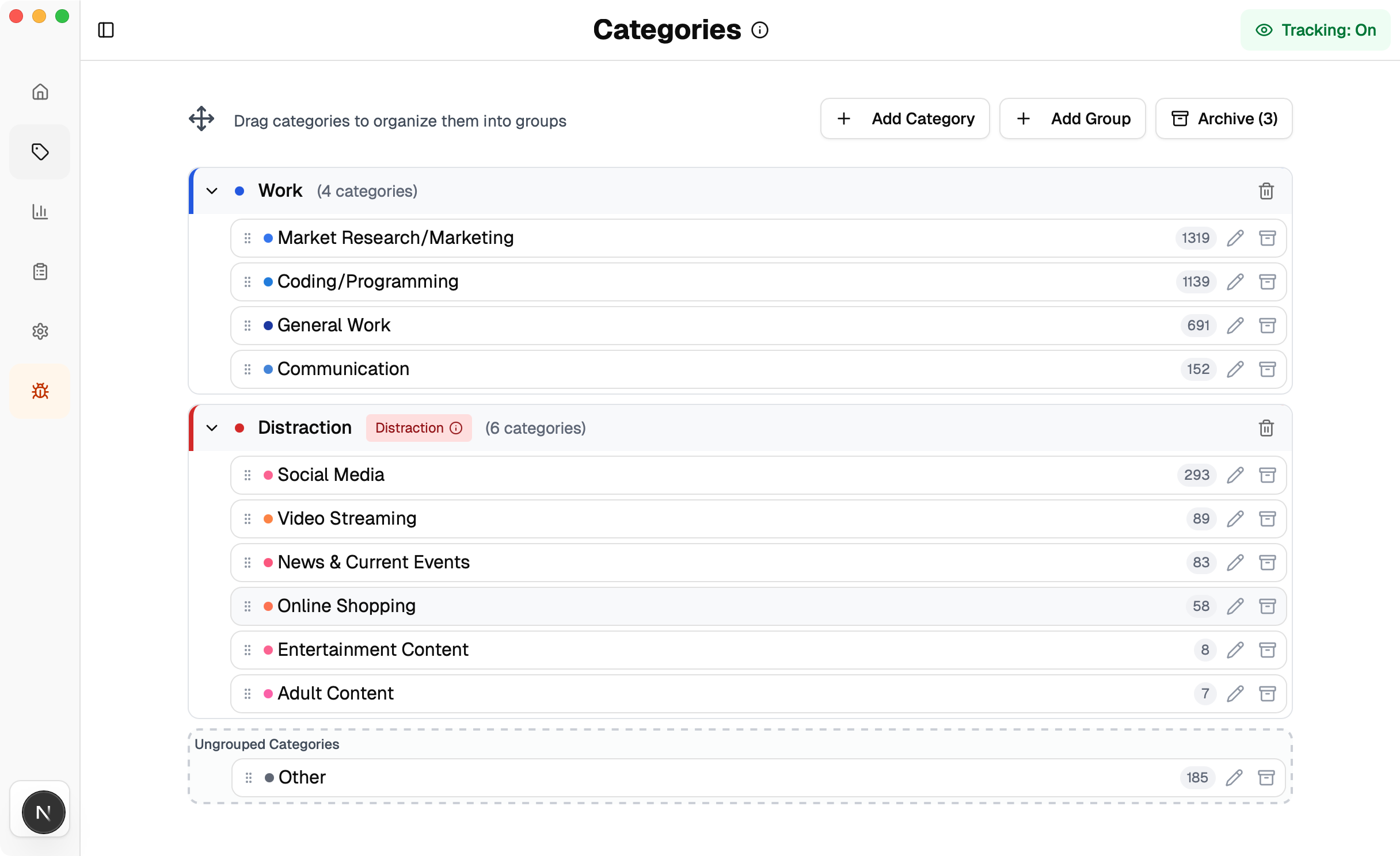 New categories view