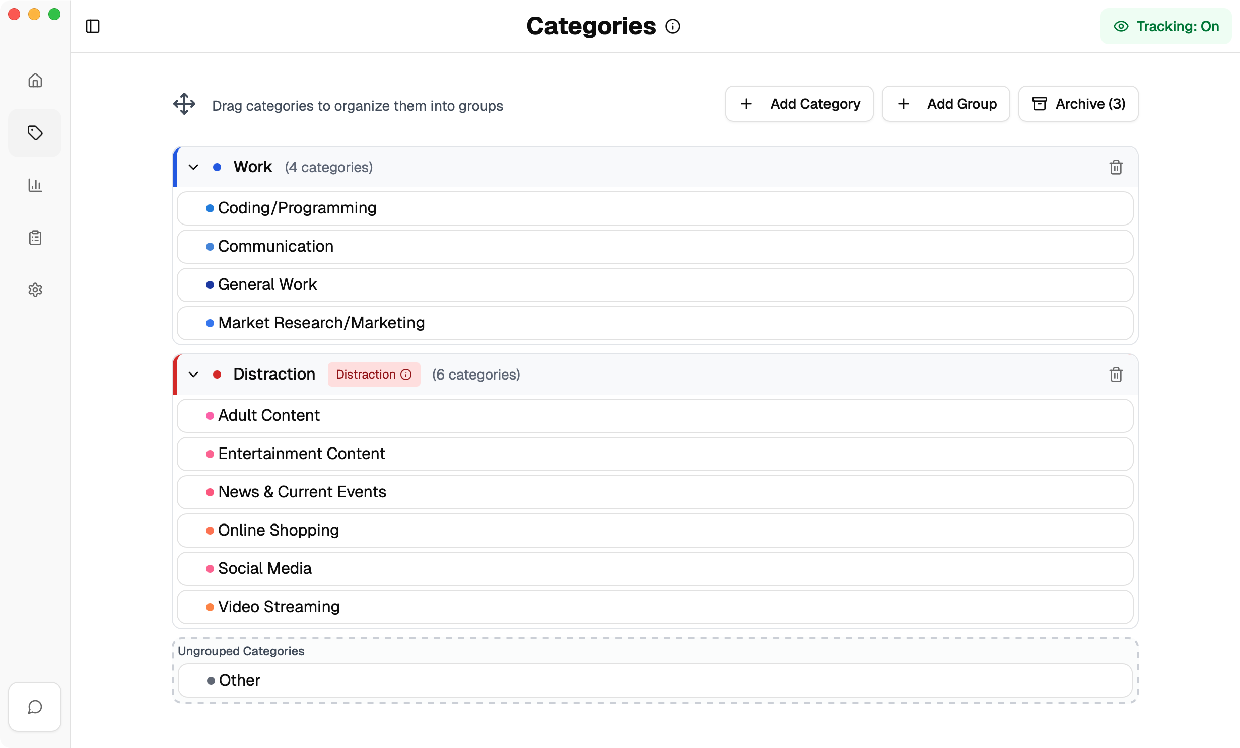 Old categories view